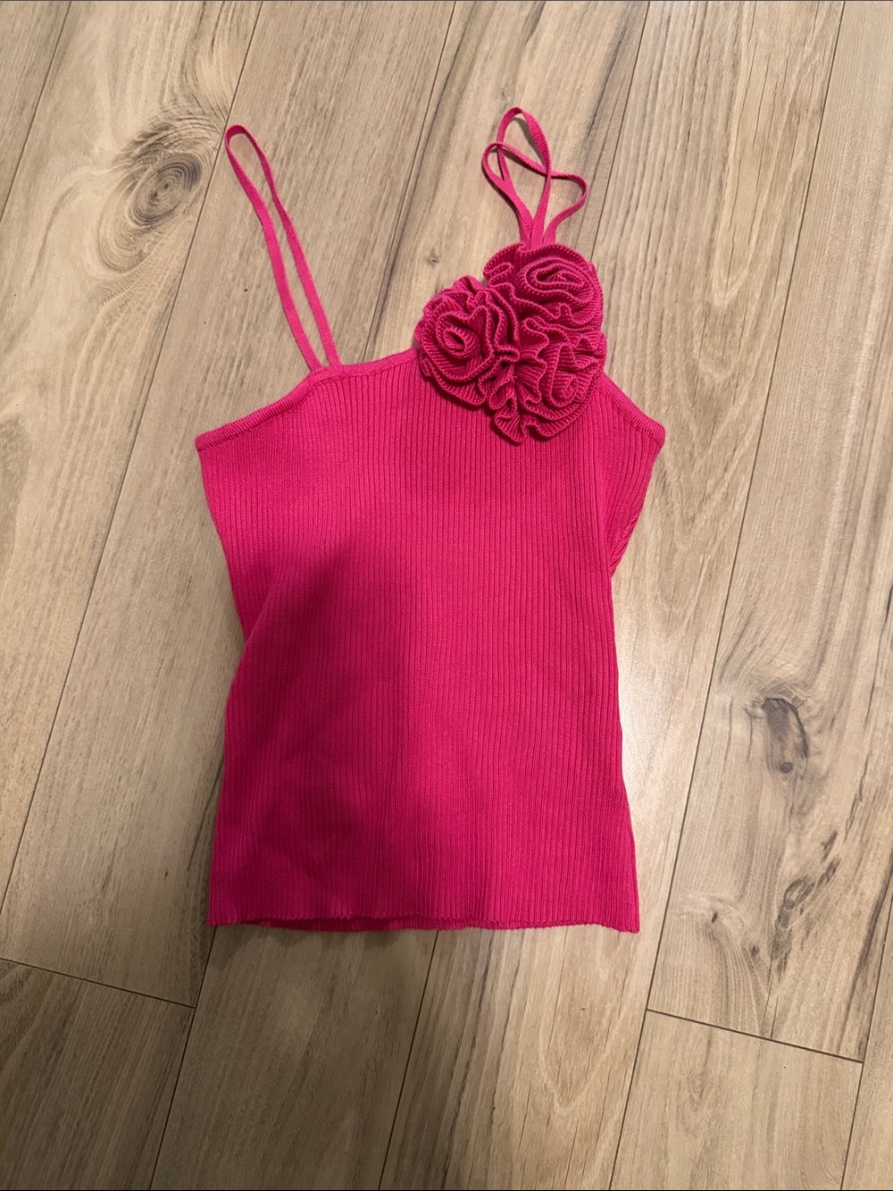 Almost Famous Hot Pink Ribbed Cami with Floral Applique